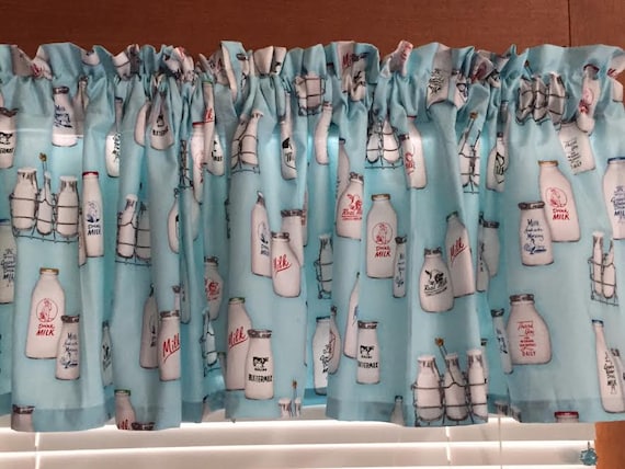 Country Farmhouse Kitchen Milk Bottles Valance ~  41 ~ 42 Inches Wide