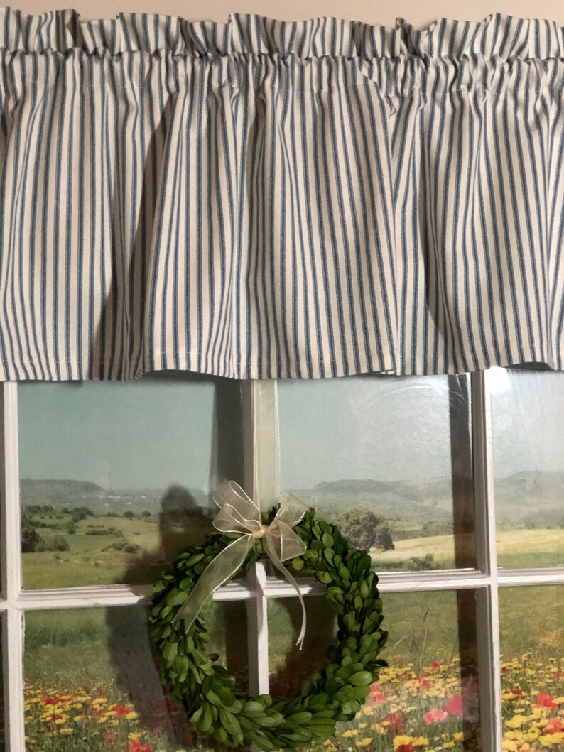 Farmhouse Navy Blue Homespun Ticking Valance Extra Wide 52 Etsy