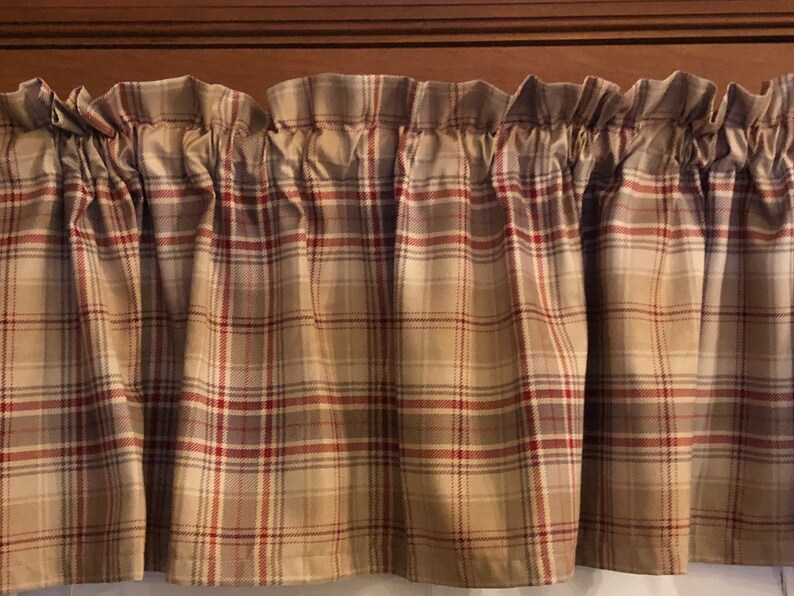 Tan & Rust Plaid Window Valance 66 Inches Wide Curtains & Window