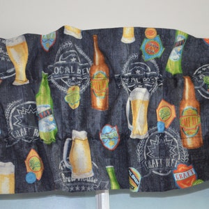 Beer Bottles and Mugs Sleeve Valance ~ Man Cave ~ *Please Note: Sleeve Valances are 42&quot; wide by 7.5&quot; deep with a 3&quot; Rod Pocket!*