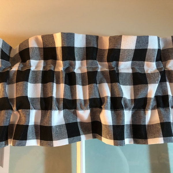 Black & White Buffalo Check Ruffled Sleeve ~ 42" or 72" W  *Please Note: Sleeve Valances are 42" wide by 7.5" deep with a 3" Rod Pocket!*