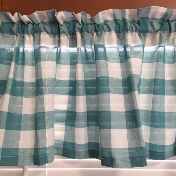 Teal and White  Country Kitchen Valance or Ruffled Sleeve Valance