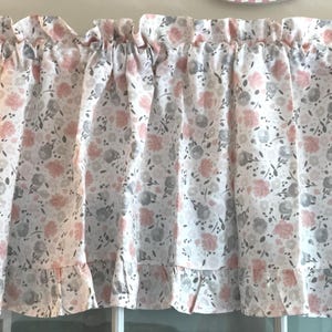 Shabby Chic Pink & Gray Valance with Bottom Ruffle ~ 68 Inches Wide