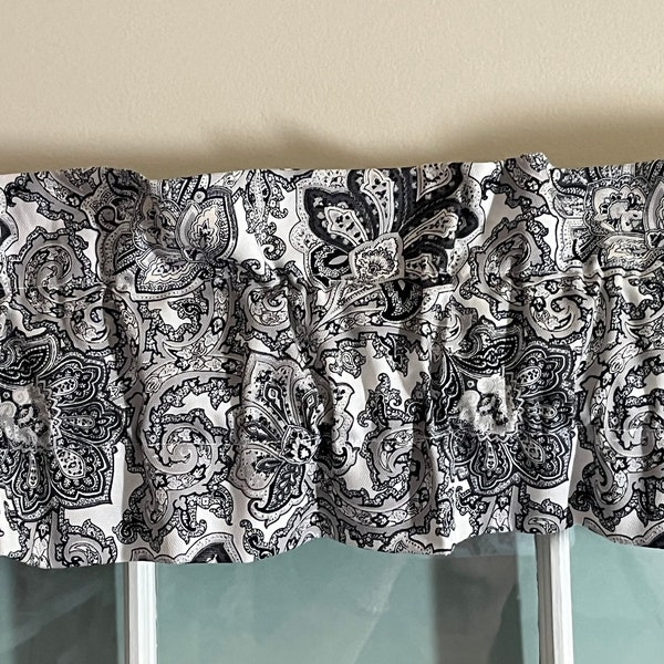 Black Gray White Paisley Sleeve Valance ~ Sleeve Valances are 42" wide by 7.5" deep with a 3"  or 2" Rod Pocket!