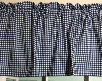 Melody Jane Puppenhaus-Zubehör – Blaues Gingham & Volant Gardine Auf Schiene, Maßstab 1:12