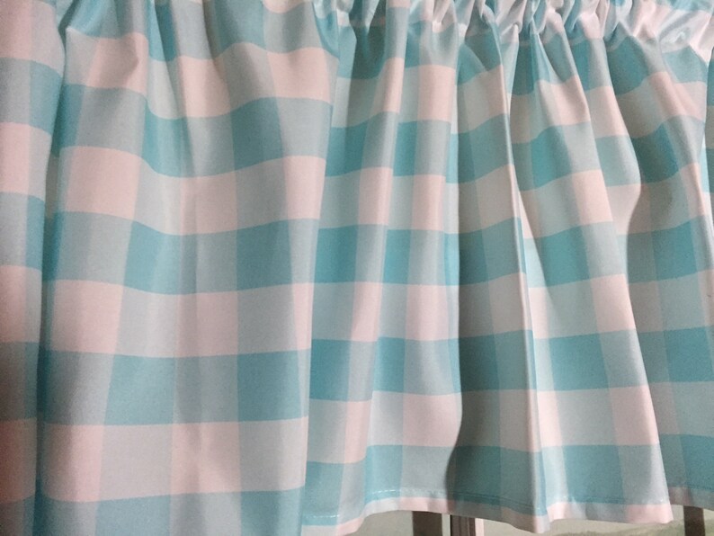 Aqua Buffalo Checks Valance ~ Shabby Chic Valance ~ Extra Wide ~ 70 Inches Wide
