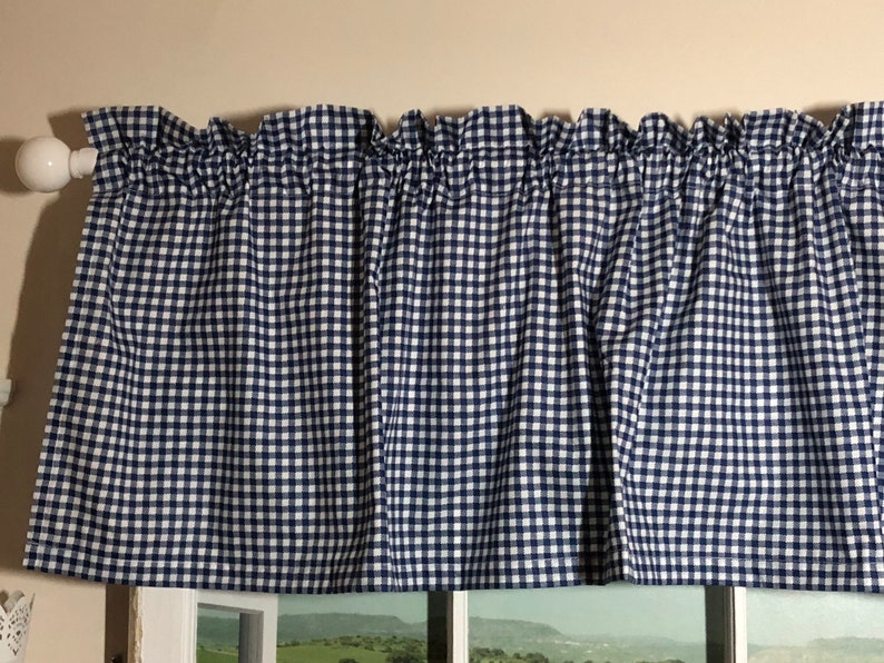 Navy Blue Gingham Kitchen Valance 48 Inches wide | Etsy