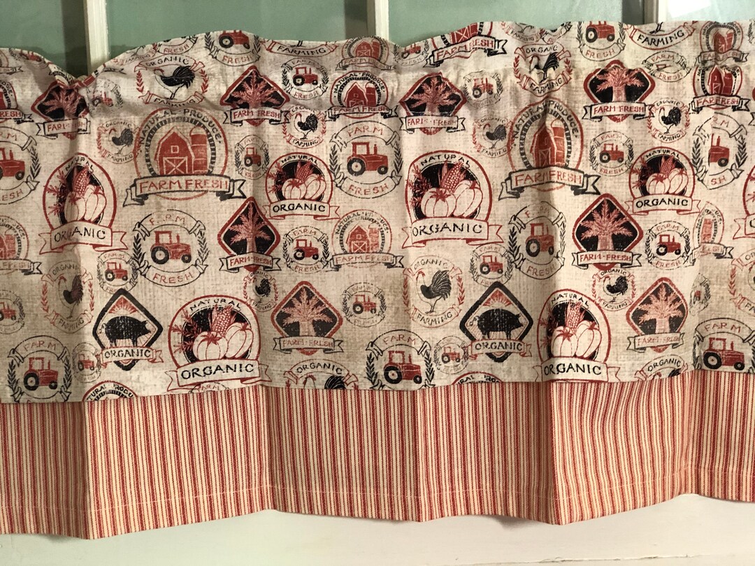 Double Farmhouse Kitchen Valance ~ 41 ~ 42 Inches Wide ~ Vintage Look ...