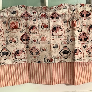 Double Farmhouse Kitchen Valance ~  41 ~ 42 Inches Wide ~ Vintage Look Kitchen Valance