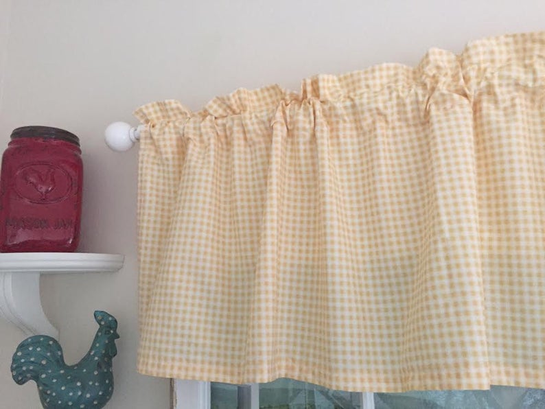 Yellow Gingham Kitchen Valance 63 Inches Wide Etsy