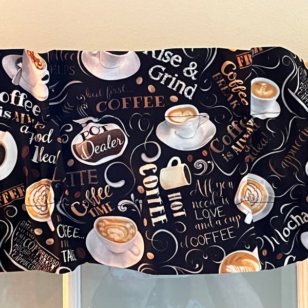 But First... Coffee Chalkboard Menu Sleeve Valance ~*Please Note: Sleeve Valances are 42" wide by 7" - 7.5" deep with a 3" Rod Pocket! *