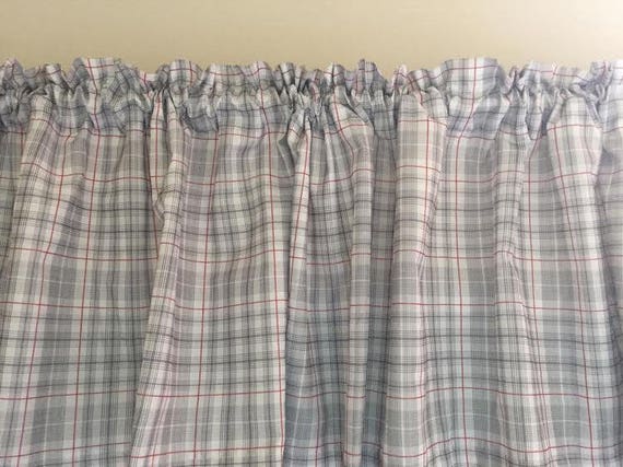 Plaid Soft Gray Valance Gray With Red Stripe 76 Inches Etsy