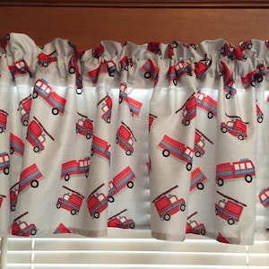Fire Trucks Window Valance ~ 60&quot;