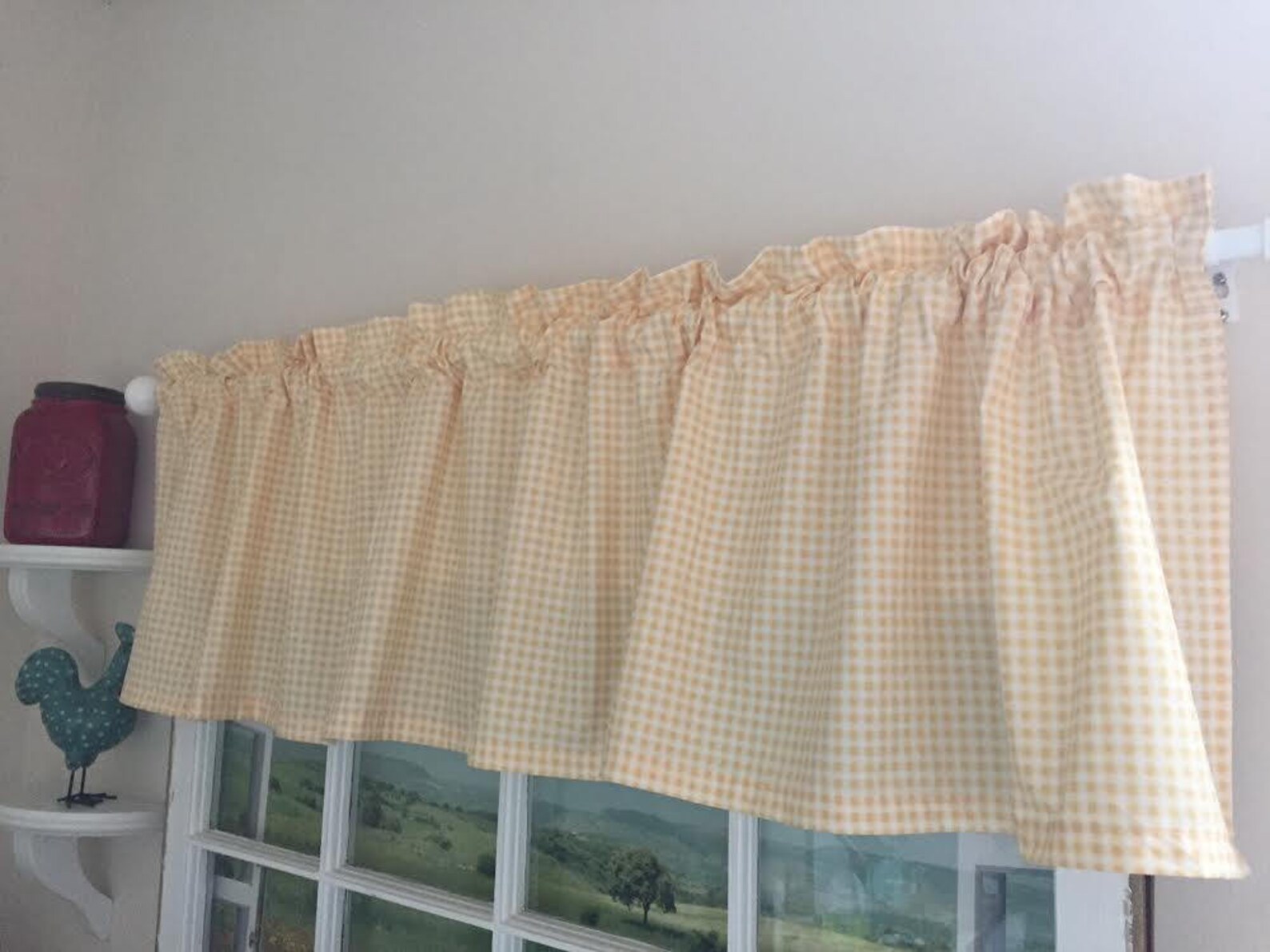 Yellow Gingham Kitchen Valance 63 Inches wide Etsy