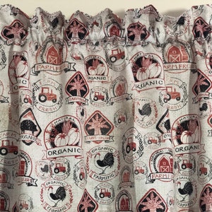 Farmhouse Kitchen Valance ~  41 ~ 42 Inches Wide ~ Vintage Look Black and Red Kitchen Valance