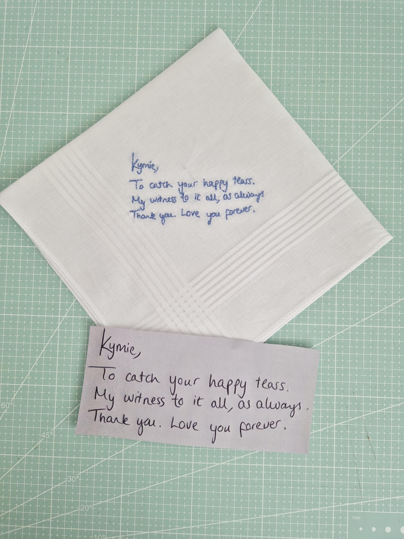 Personalised Handwriting Embroidered Handkerchief – Custom Wedding Keepsake Gift image 12