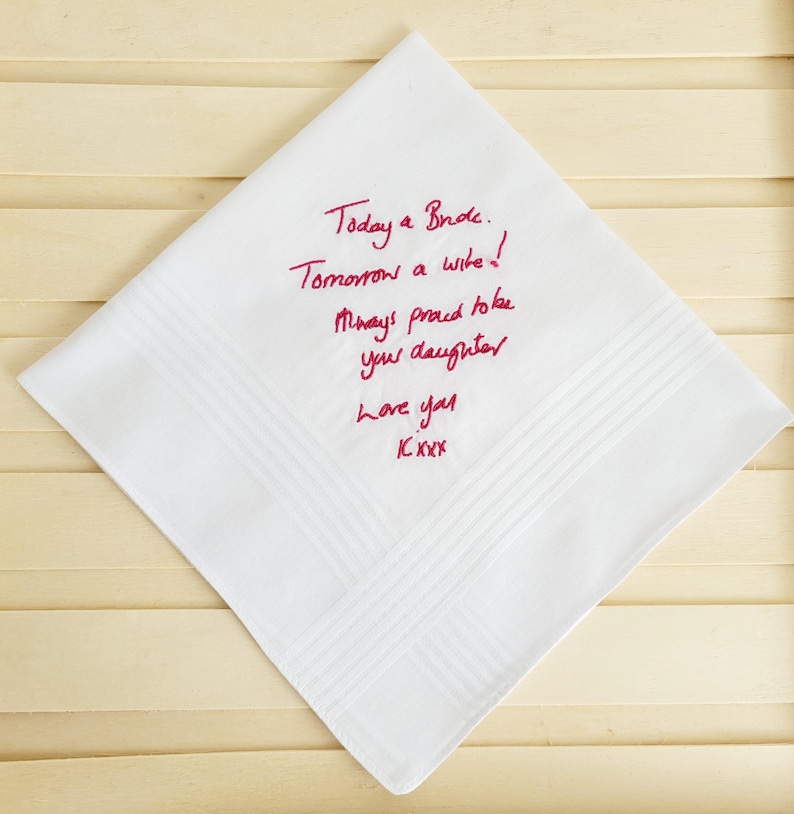 Personalised Handwriting Embroidered Handkerchief – Custom Wedding Keepsake Gift image 9