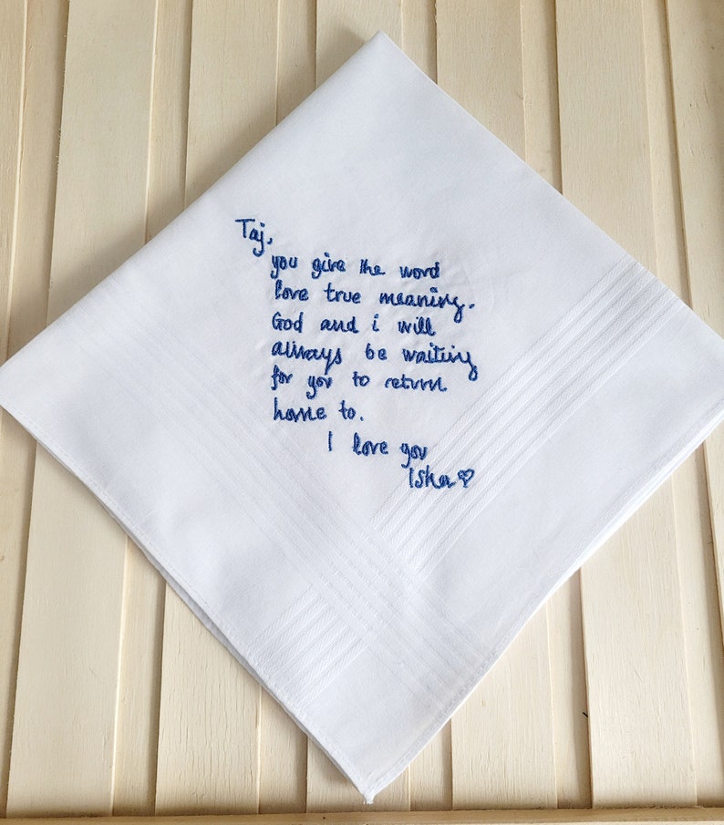 Personalised Handwriting Embroidered Handkerchief – Custom Wedding Keepsake Gift image 7