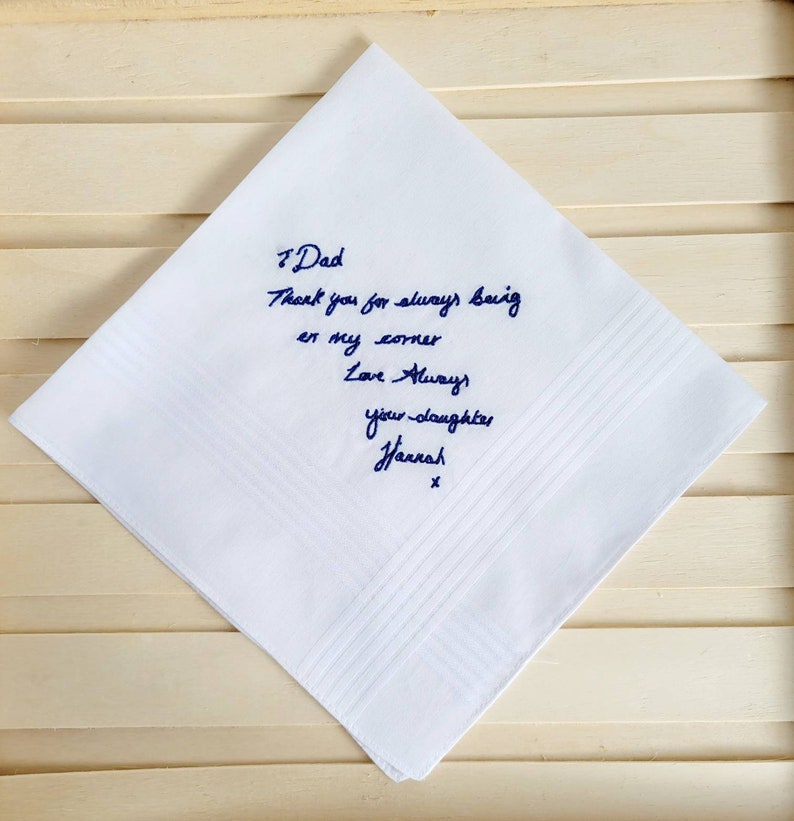 Personalised Handwriting Embroidered Handkerchief – Custom Wedding Keepsake Gift image 1