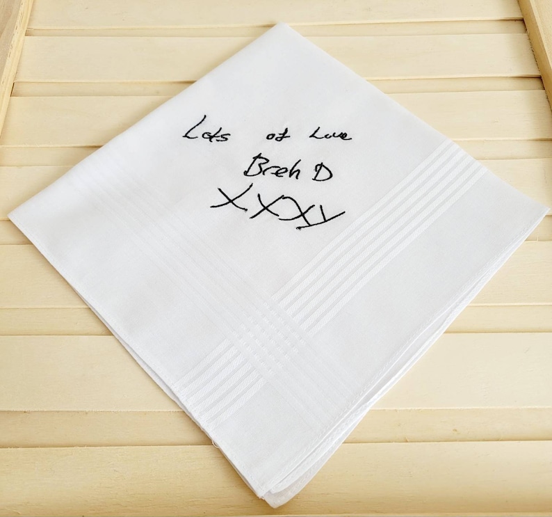 Personalised Handwriting Embroidered Handkerchief – Custom Wedding Keepsake Gift image 5