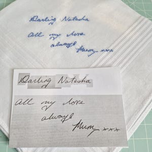 Personalised Handwriting Embroidered Handkerchief – Custom Wedding Keepsake Gift image 2