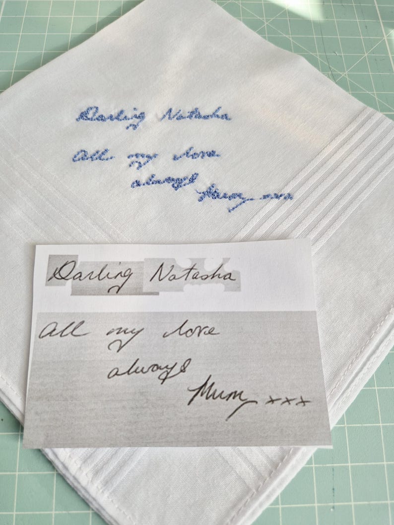 Personalised Handwriting Embroidered Handkerchief – Custom Wedding Keepsake Gift image 2