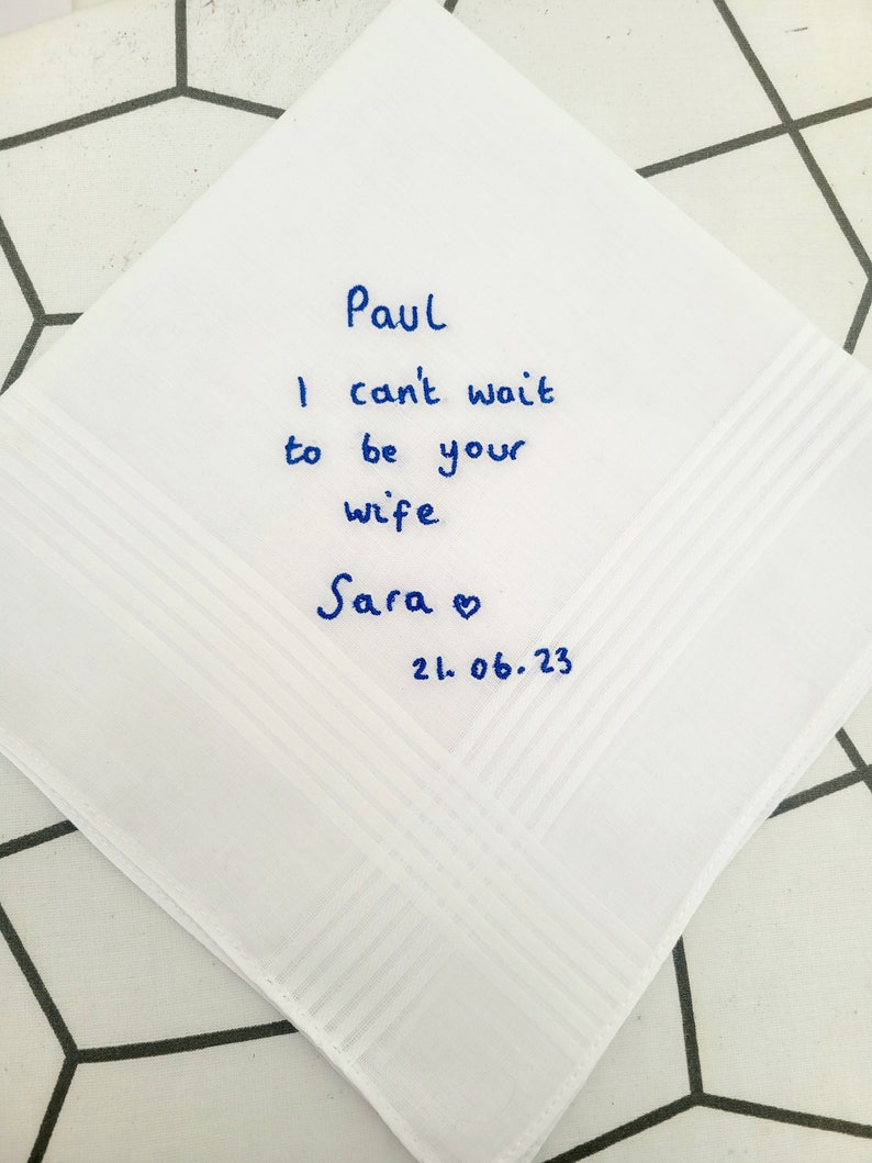 Personalised Handwriting Embroidered Handkerchief – Custom Wedding Keepsake Gift image 8