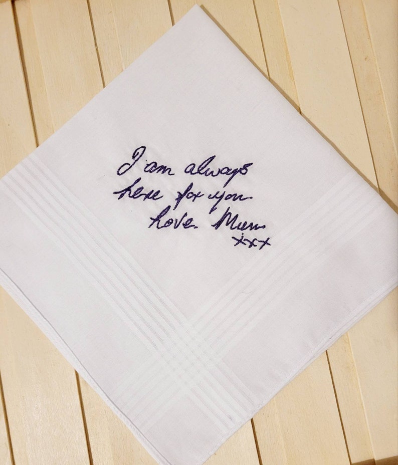 Personalised Handwriting Embroidered Handkerchief – Custom Wedding Keepsake Gift image 4
