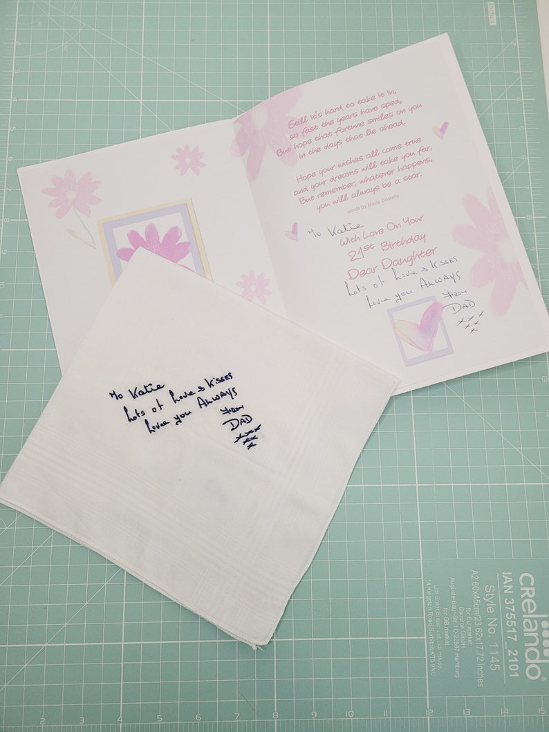Personalised Handwriting Embroidered Handkerchief – Custom Wedding Keepsake Gift image 3