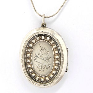 Large Sterling Silver Victorian Locket Necklace
