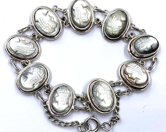 Vintage Sterling Silver Abalone Shell Cameo Bracelet