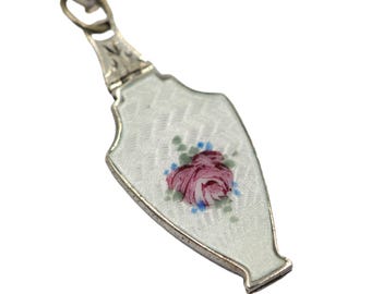 Antique Guilloche Enamel & Sterling Silver Locket Necklace