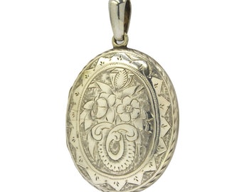 Large Sterling Silver Victorian Locket Necklace