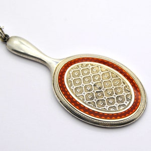 Antique Sterling Silver & Enamel Miniature Hand Mirror Pendant