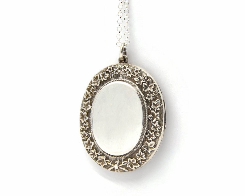 Large Sterling Silver Victorian Locket Necklace