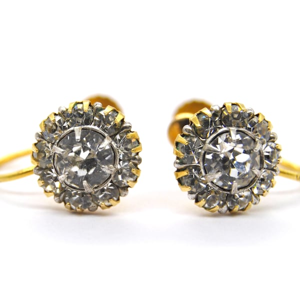 Vintage 9ct Gold Paste Screwback Earrings | 9k Diamante Drop Earrings