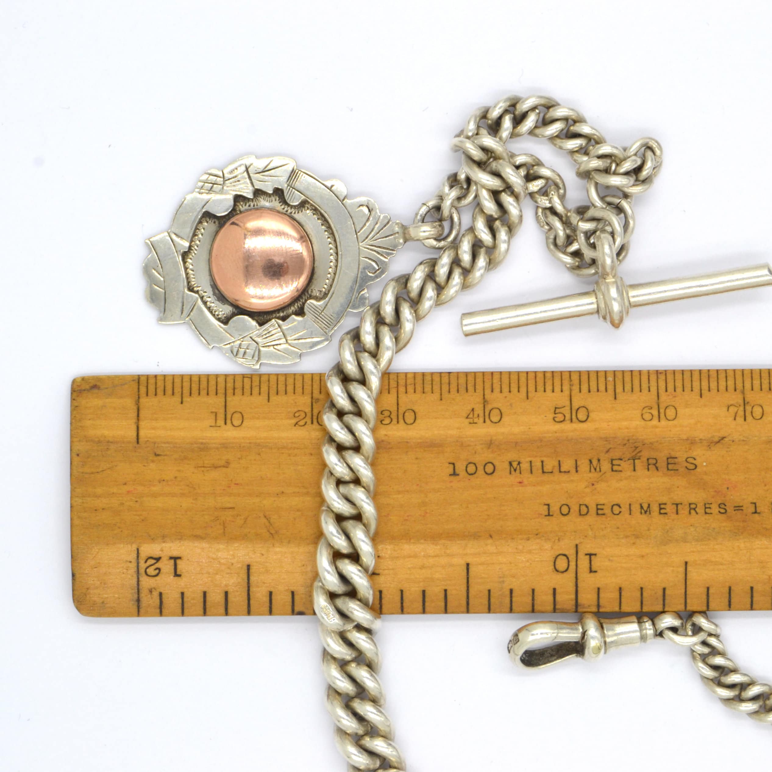 UKヴィンテージ アルバートチェーン スターリングシルバー ウォッチチェーン アンティーク スターリングシルバー シングル アルバート T バー 懐中