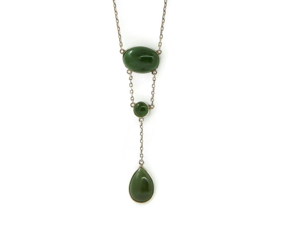 Antique Sterling Silver Jade Drop Necklace
