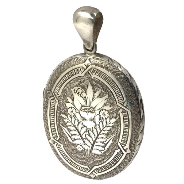 Large Sterling Silver Victorian Locket Necklace