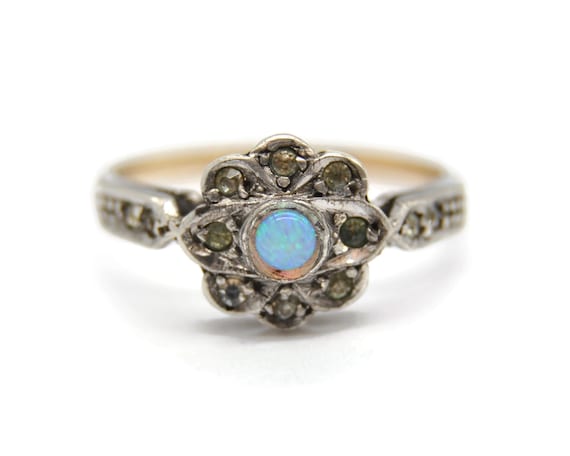 Antique 9ct Gold And Silver Paste Cluster Ring | U