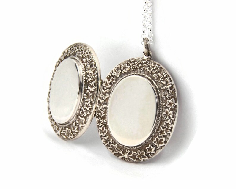 Large Sterling Silver Victorian Locket Necklace