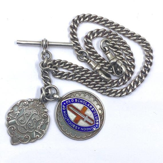 Double Albert Chain Solid Sterling Silver Pocket Watch Chain Heavy