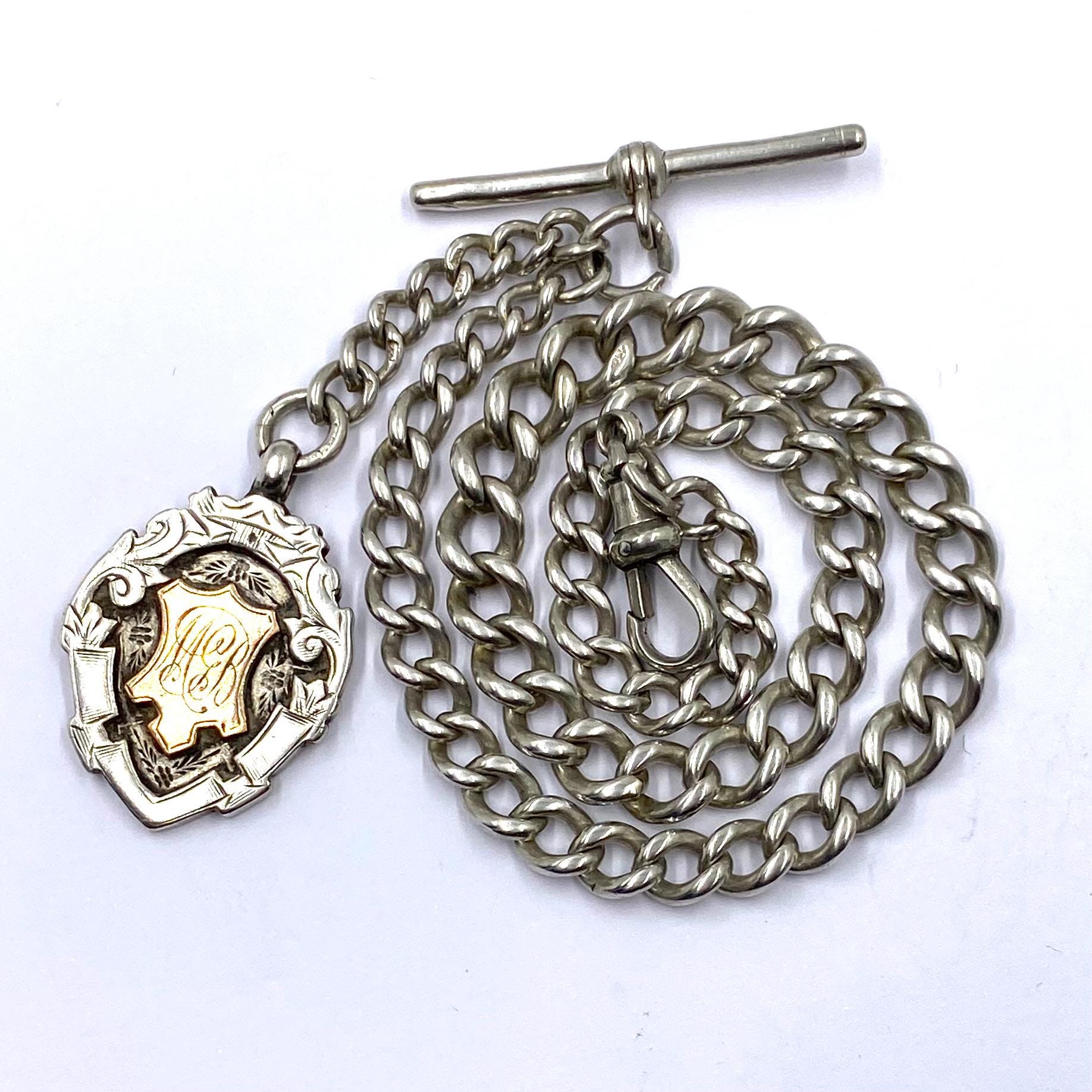 アンティーク スターリングシルバー シングル アルバート 懐中時計