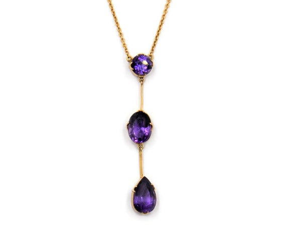 Antique 9ct Gold & Amethyst Drop Necklace | Edward