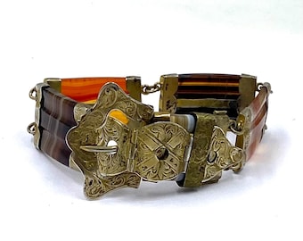 Antique Victorian Scottish Agate Buckle Bracelet