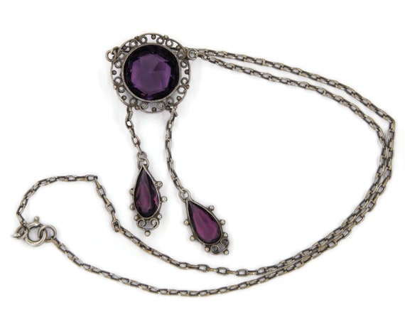 Antique Edwardian Silver & Amethyst Paste Neglige… - image 4