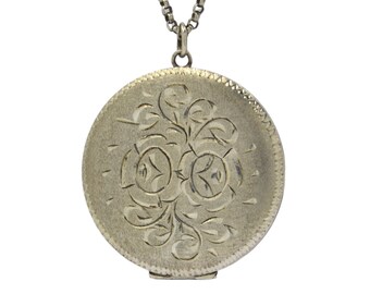 Vintage Round Sterling Silver Locket Necklace