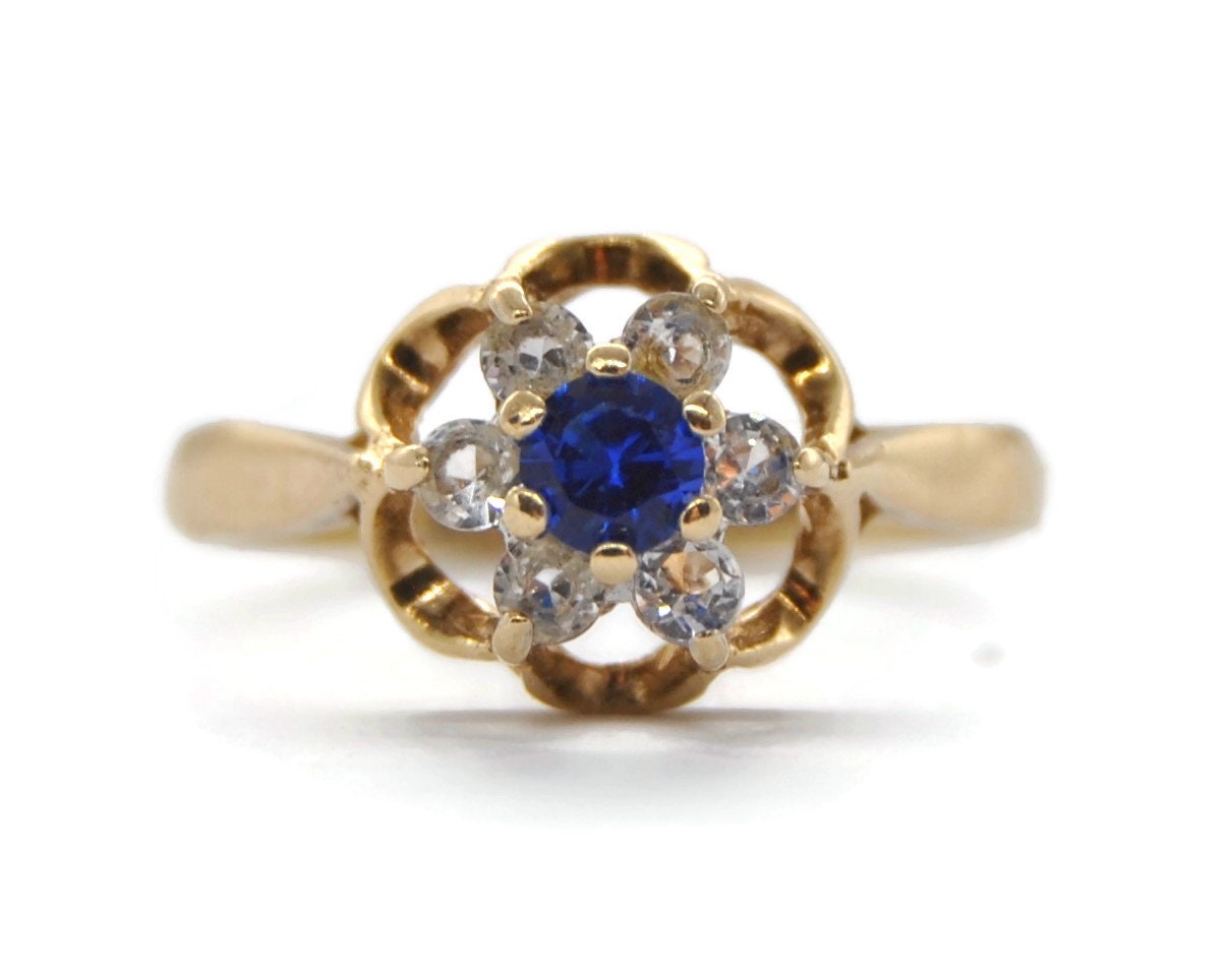 Vintage 9ct Gold Blue & Clear Spinel Cluster Ring UK size K | Etsy