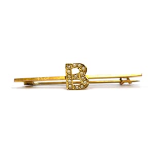 Edwardian 9ct Gold Letter &#39;B&#39; Brooch With Seed Pearls | Antique 9k Monogram Pin