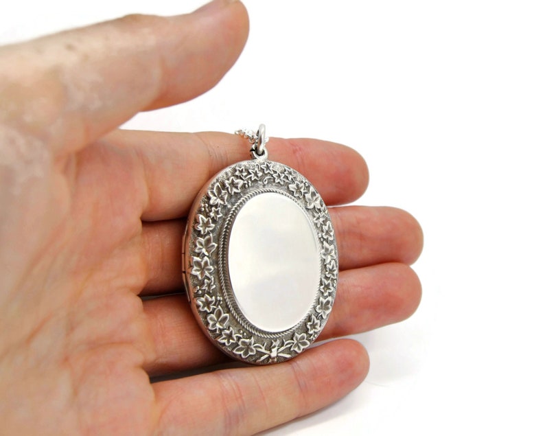 Large Sterling Silver Victorian Locket Necklace